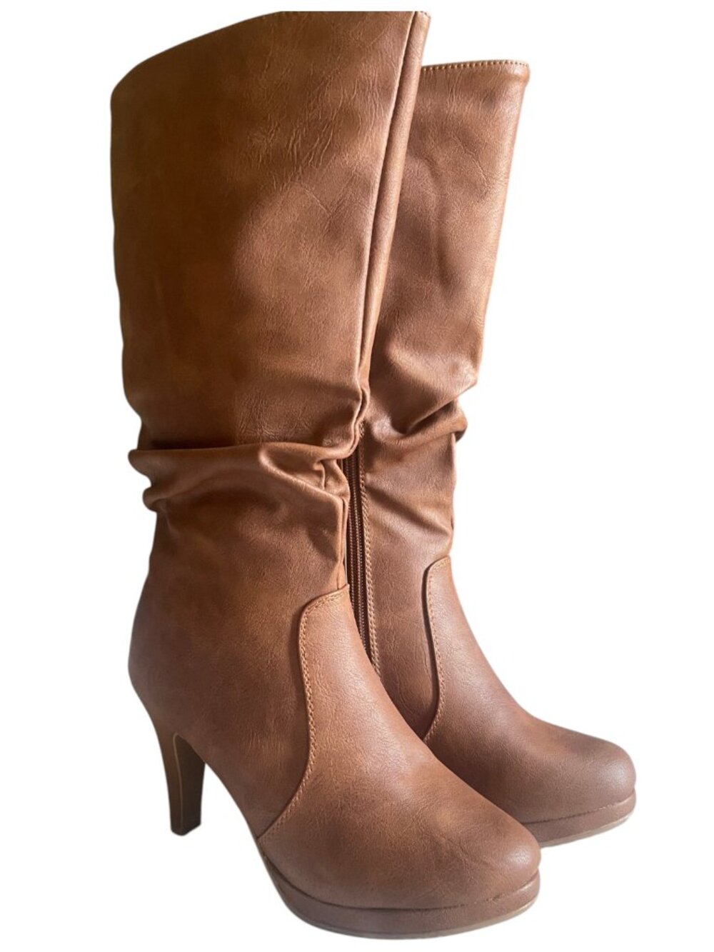 Top Moda Page-43 Women’s Tan Slouch Boots Below Knee Tapered Heel  Size 5.5